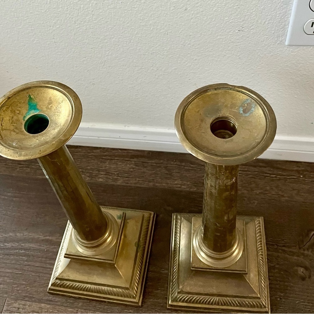 Antique Brass Candlestick Holders Set of 2 - Picture 4 of 13